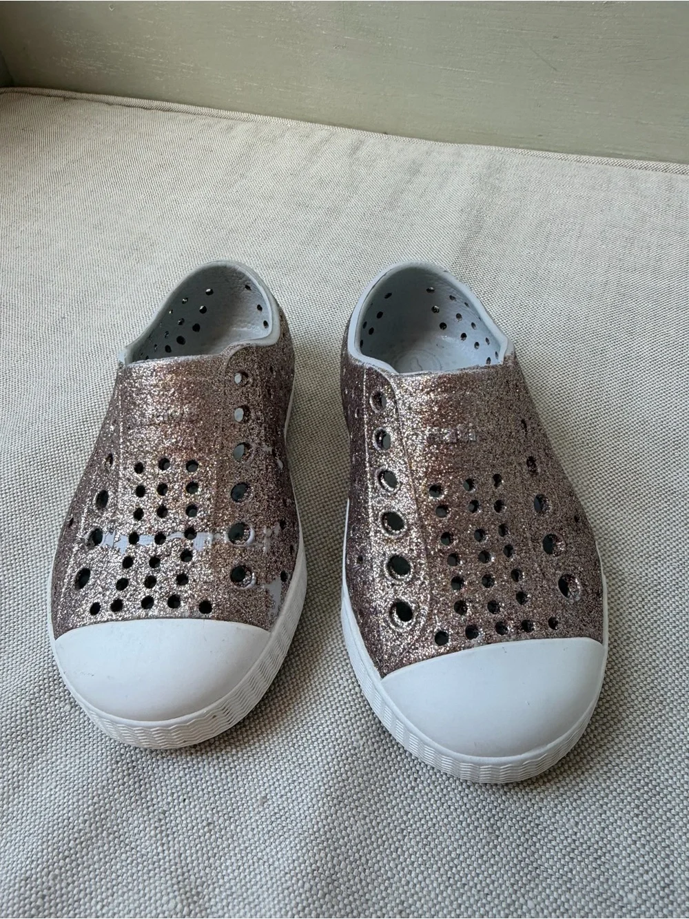 Native Kids Water Shoes in Rose Gold Glitter Slip-On